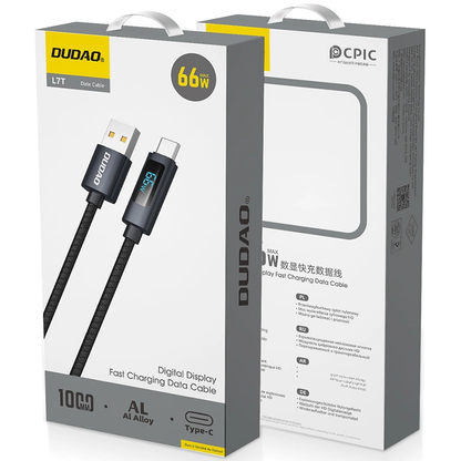 Καλώδιο Δεδομένων και Φόρτισης USB-A - USB-C Dudao L7T Display, 66W, 1μ, Μαύρο