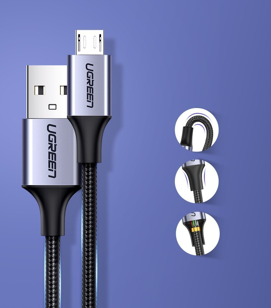 USB-A to microUSB Data and Charging Cable UGREEN, 18W, 2m, Black