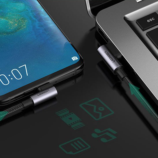 Καλώδιο δεδομένων και φόρτισης USB-A - USB-C UGREEN US176 Angled, 60W, 1m, Γκρι