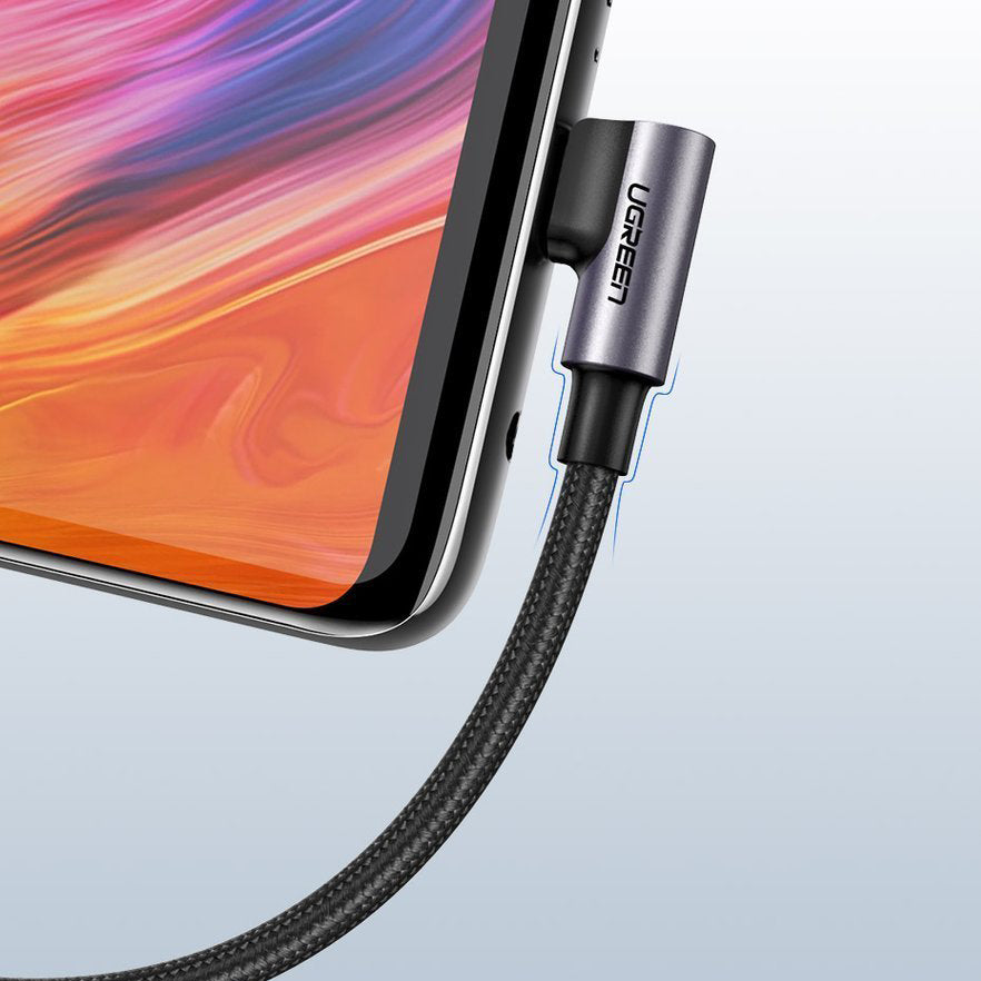 UGREEN US284 Angled USB-A to USB-C Data and Charging Cable, 18W, 2m, Gray