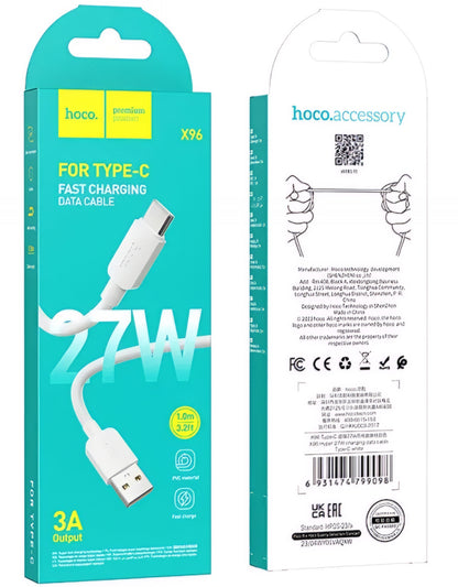 USB-A to USB-C Data and Charging Cable HOCO X96, 27W, 1m, White