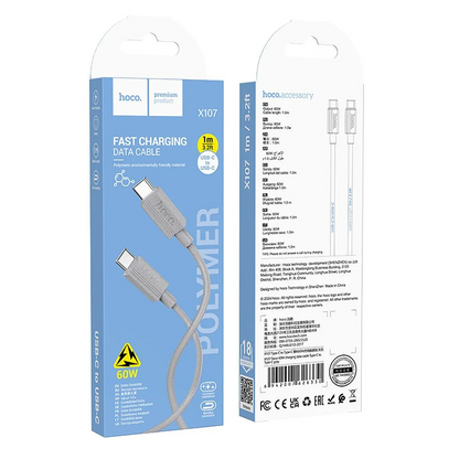 Καλώδιο Δεδομένων και Φόρτισης USB-C - USB-C HOCO X107, 60W, 1m, Γκρι