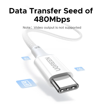 Καλώδιο Δεδομένων και Φόρτισης USB-C - USB-C UGREEN L502 (35221), 100W, 2μ, Λευκό