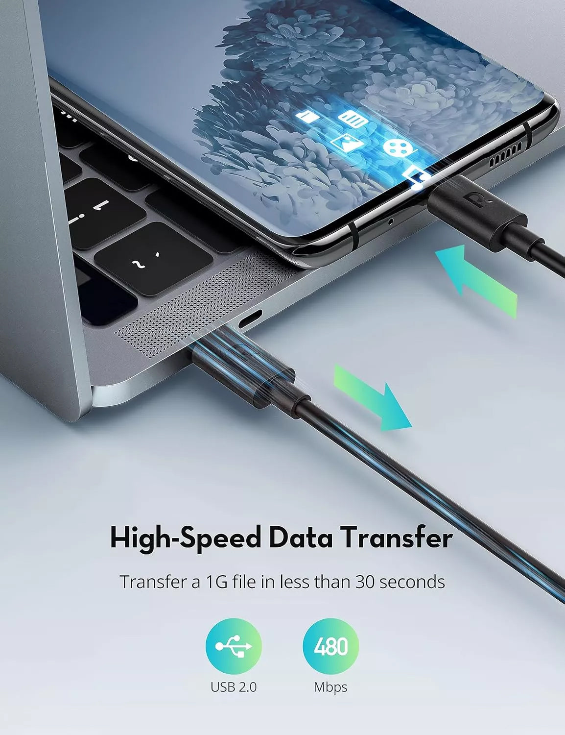 Καλώδιο Δεδομένων και Φόρτισης USB-C - USB-C RavPower RP-CB1022, 60W, 2μ, Μαύρο