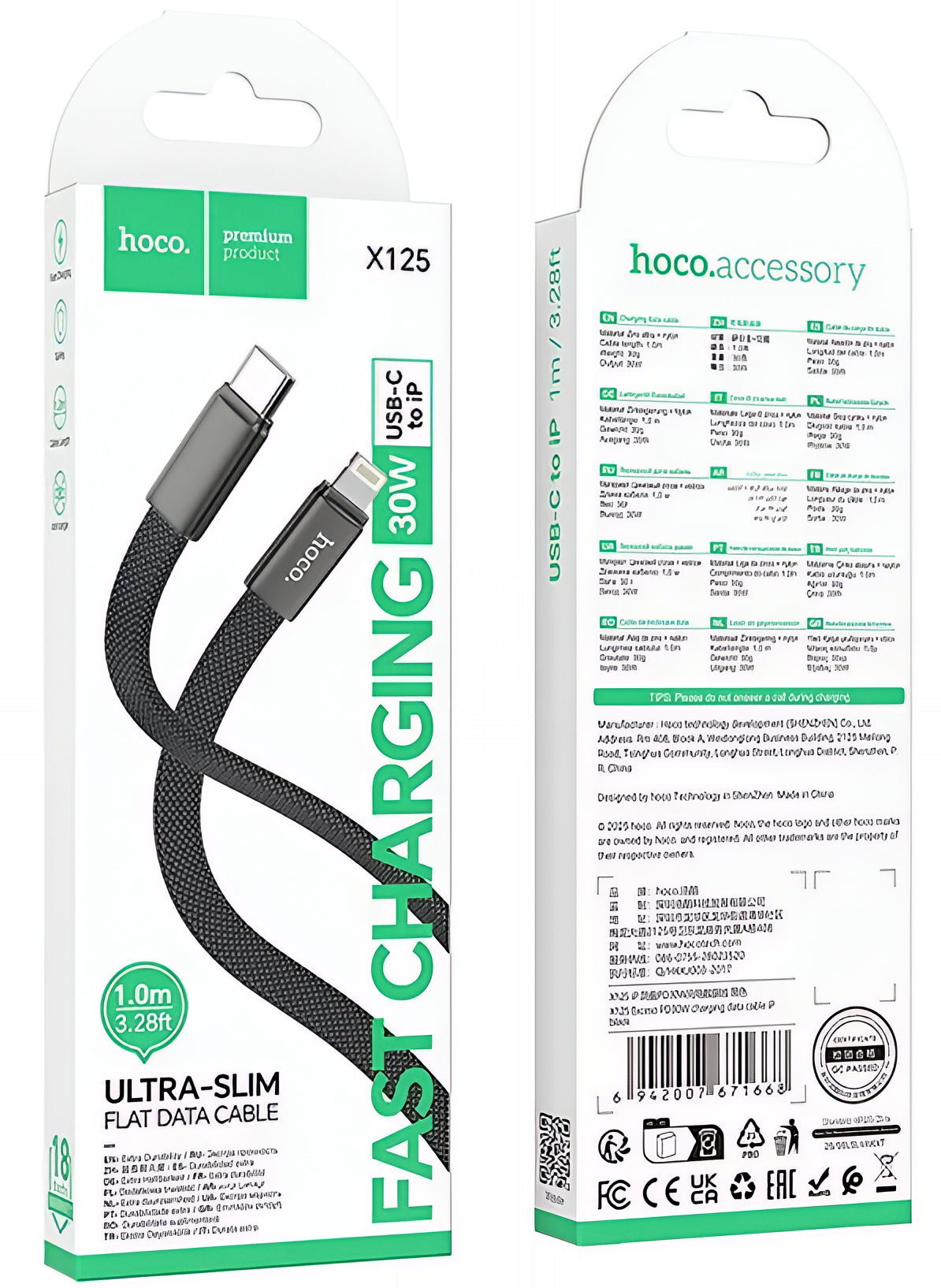 USB-C to Lightning Data and Charging Cable HOCO X125, 30W, 1m, Black