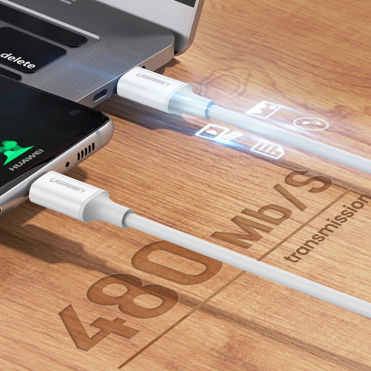 USB-C Data and Charging Cable - USB-C UGREEN US264, 60W, 0.5m, White