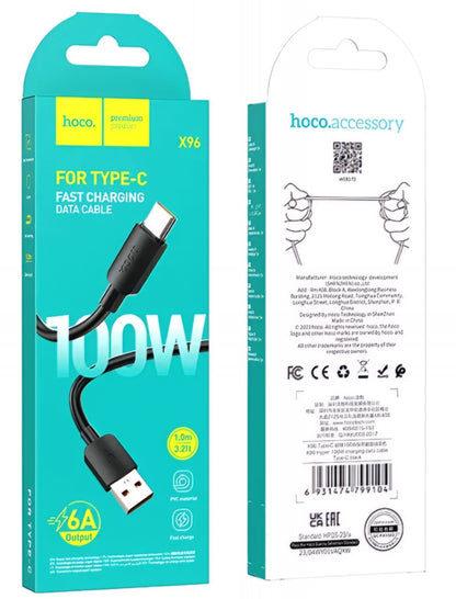 Data and Charging Cable USB-A - USB-C HOCO X96, 100W, 1m, Black 