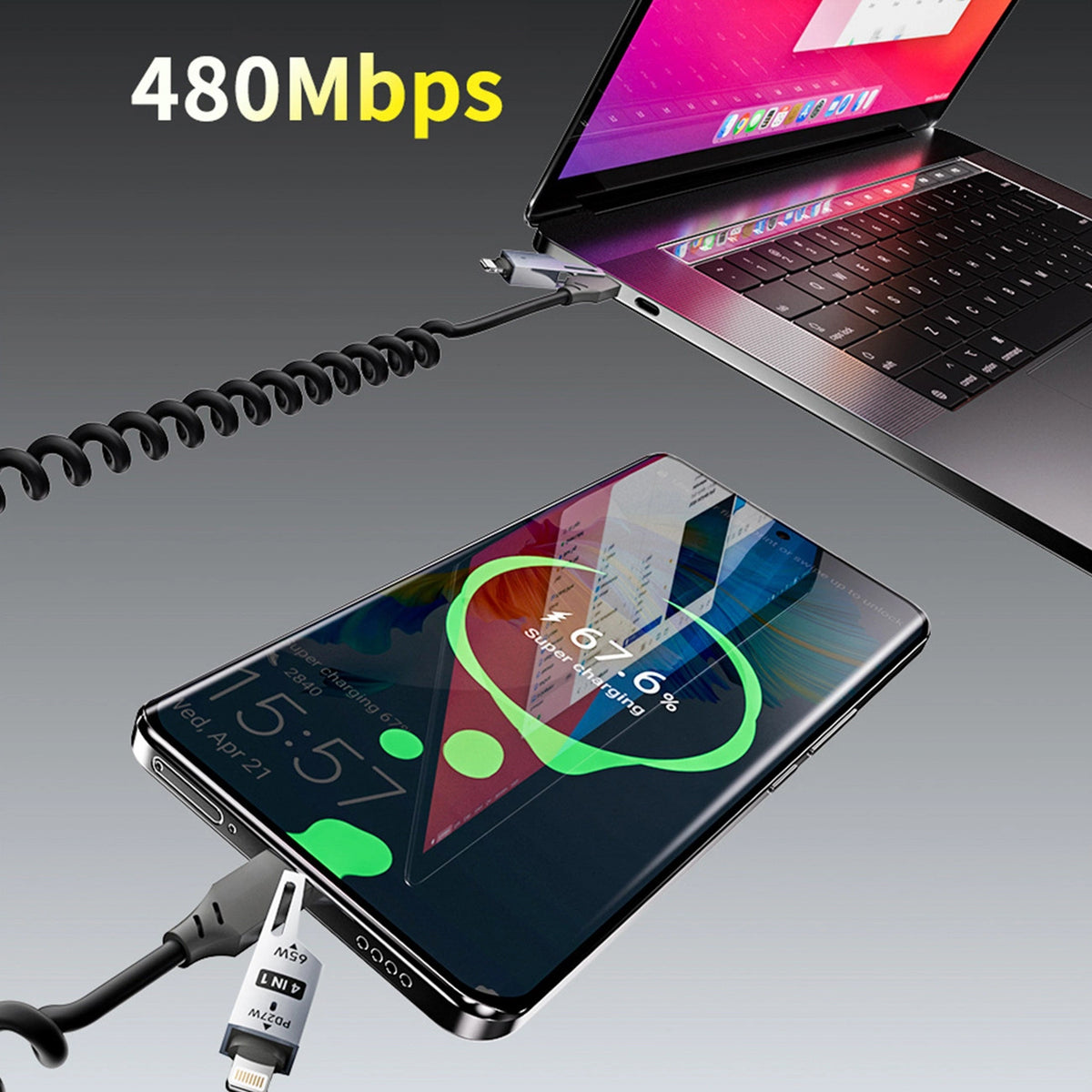 Καλώδιο Δεδομένων και Φόρτισης USB-A / USB-C - Lightning / USB-C Dudao L20 Pro, 65W, 1.5m, Μαύρο