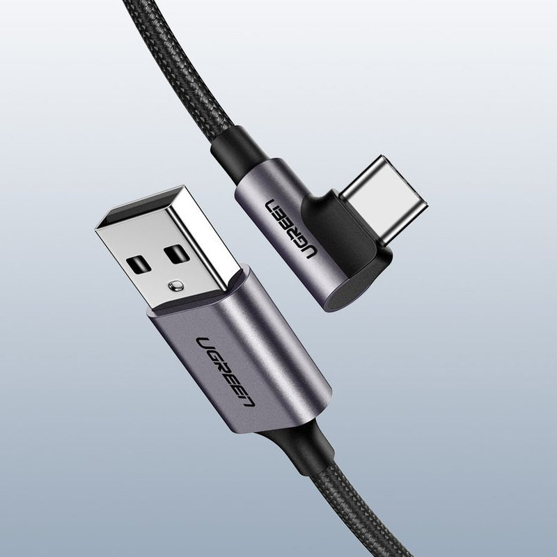 UGREEN US284 Angled USB-A to USB-C Data and Charging Cable, 18W, 2m, Gray