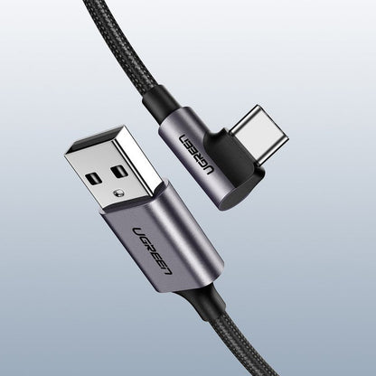 UGREEN US284 Angled USB-A to USB-C Data and Charging Cable, 18W, 2m, Gray