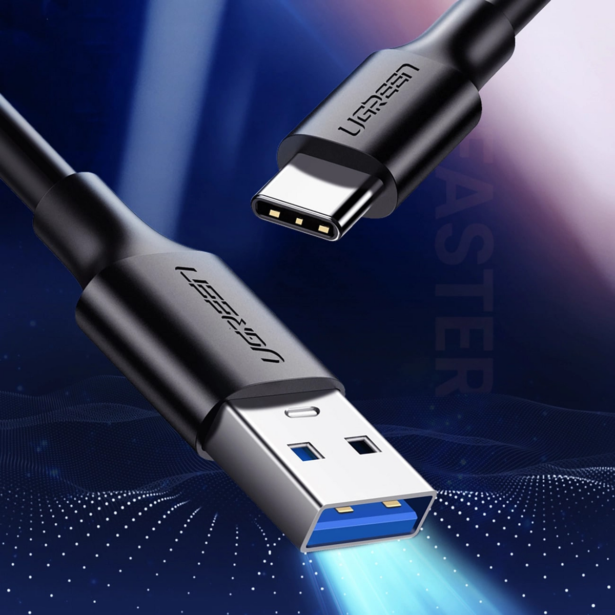UGREEN US184 USB-A to USB-C Data and Charging Cable, 18W, 0.5m, Black