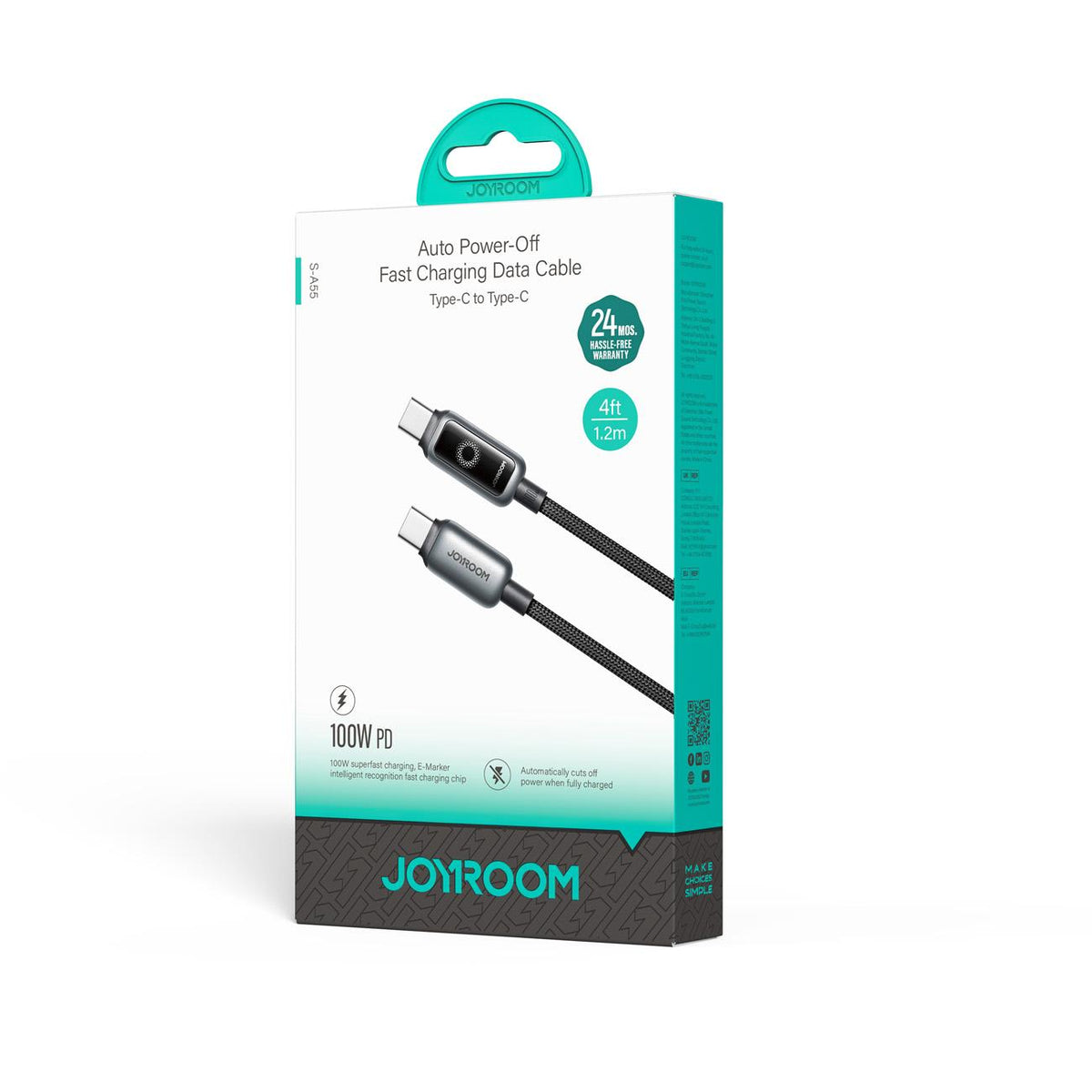 USB-C Data and Charging Cable - USB-C Joyroom S-A55 StarFlight Display, 100W, 1.2m, Black