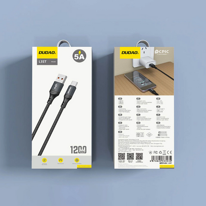 Καλώδιο Δεδομένων και Φόρτισης USB-A - USB-C Dudao L3ST, 100W, 1.2m, Μαύρο