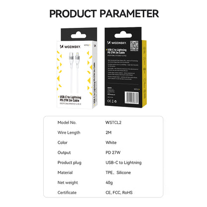 Καλώδιο Δεδομένων και Φόρτισης USB-C - Lightning WZK WSTCL1, 27W, 1m, Λευκό