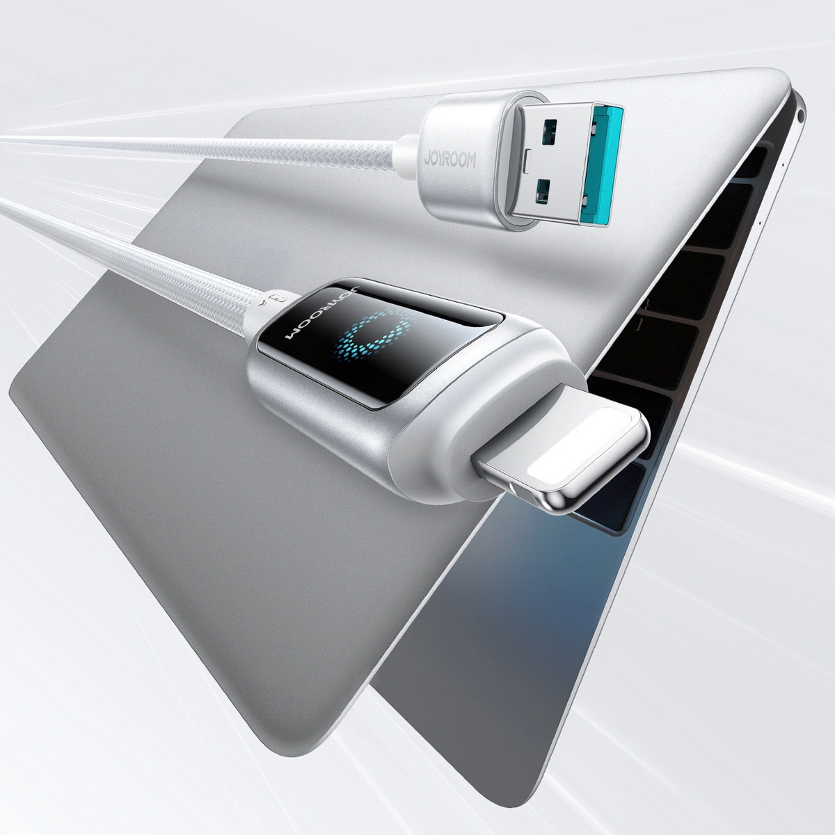 USB-A to Lightning Data and Charging Cable Joyroom S-A55 StarFlight Display, 18W, 1.2m, White