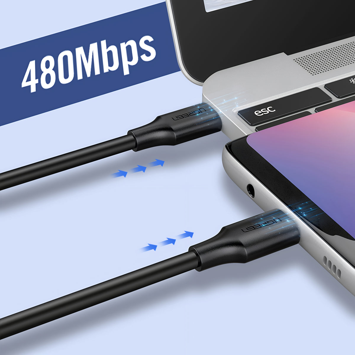 USB-C Data and Charging Cable - USB-C UGREEN US286, 60W, 3m, Black