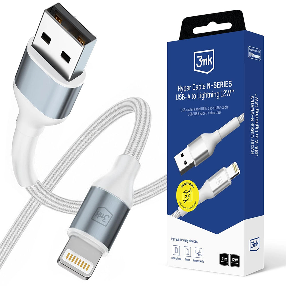Καλώδιο Δεδομένων και Φόρτισης USB-A - Lightning 3MK Hyper N, 12W, 2m, Λευκό