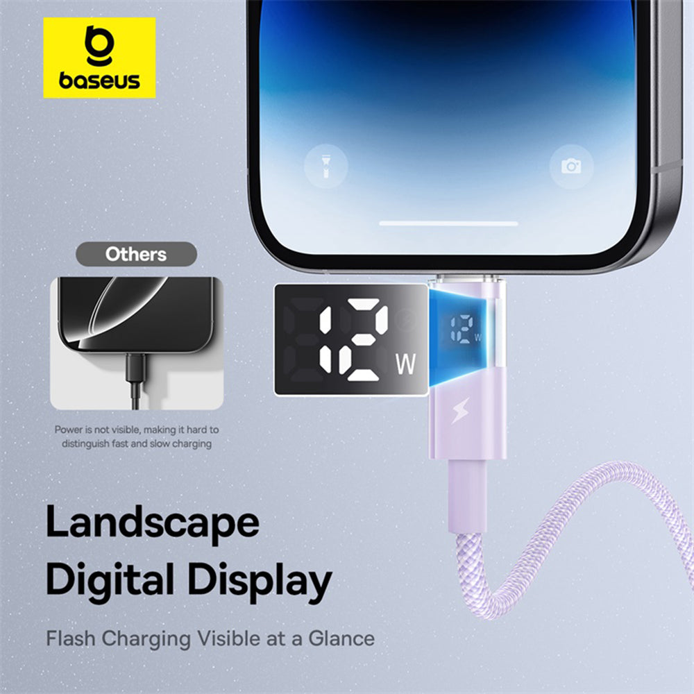 USB-A to Lightning Data and Charging Cable Baseus Display 2, 12W, 1m, Purple P10382700511-00