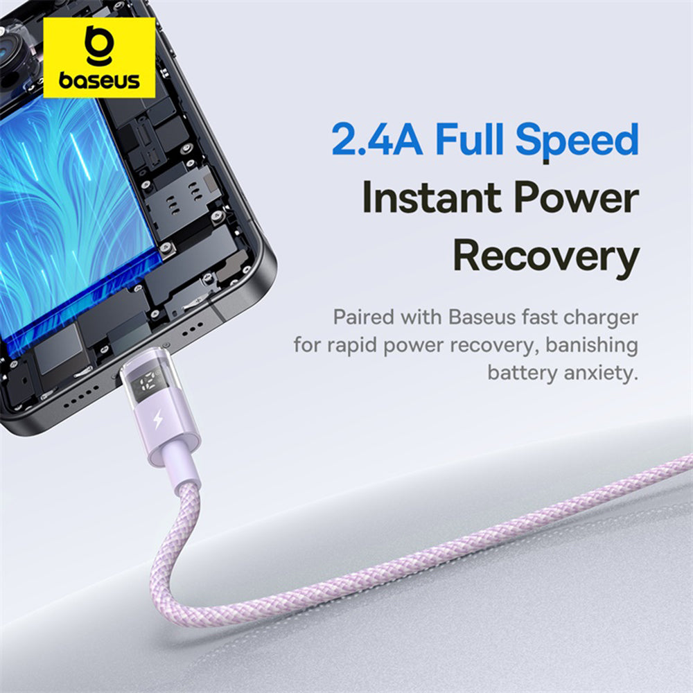 Καλώδιο Δεδομένων και Φόρτισης USB-A - Lightning Baseus Display 2, 12W, 2m, Μωβ P10382700511-01