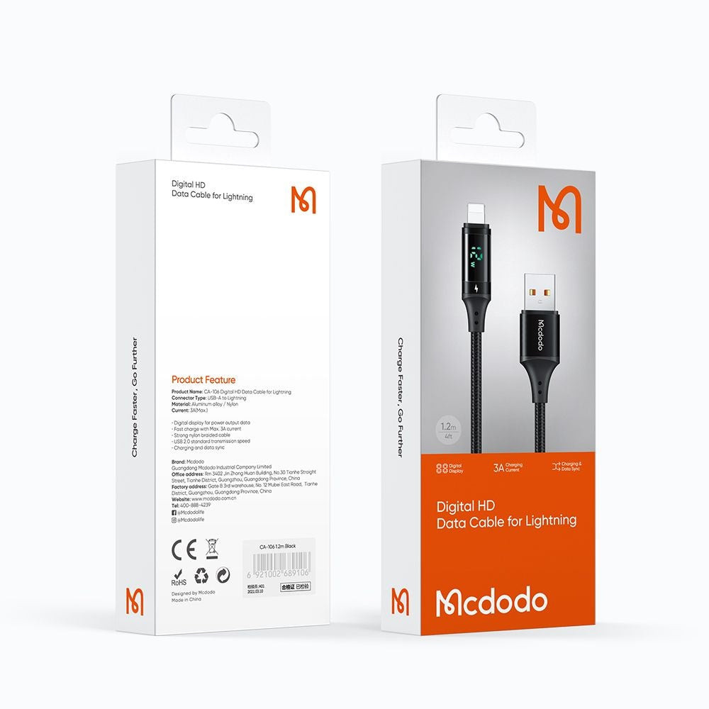 USB-A to Lightning McDodo CA-1060 Data and Charging Cable, 12W, 1.2m, Black