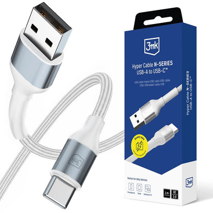 Καλώδιο Δεδομένων και Φόρτισης USB-A - USB-C 3MK Hyper N, 18W, 1m, Λευκό
