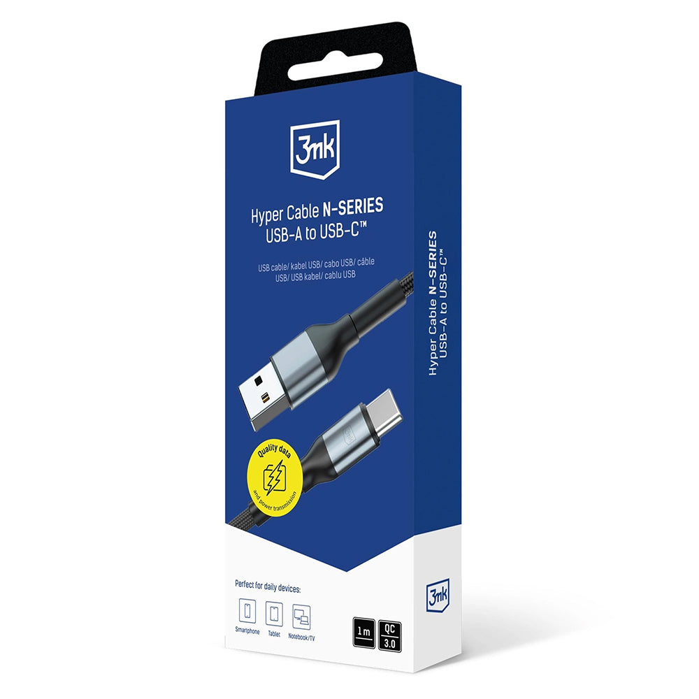 Καλώδιο Δεδομένων και Φόρτισης USB-A - USB-C 3MK Hyper N, 18W, 1m, Μαύρο