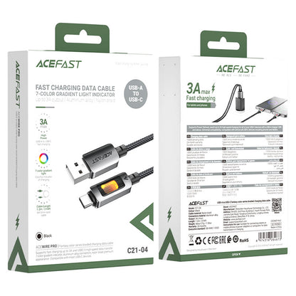 USB-A to USB-C Data and Charging Cable Acefast C21-04, 18W, 1.2m, Black