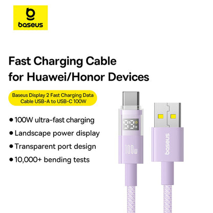 Καλώδιο Δεδομένων και Φόρτισης USB-A - USB-C Baseus Display 2, 100W, 1m, Μωβ P10382701511-00