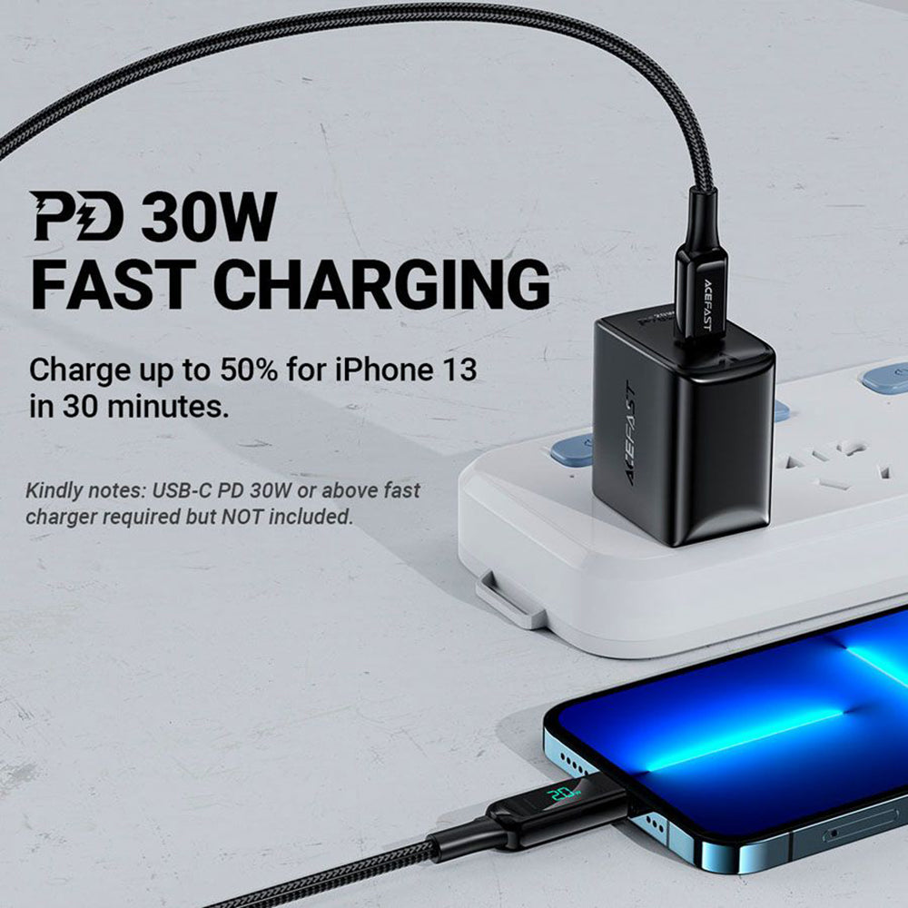 Καλώδιο Δεδομένων και Φόρτισης USB-C - Lightning Acefast C6-01 Display, 20W, 1.2m, Μαύρο