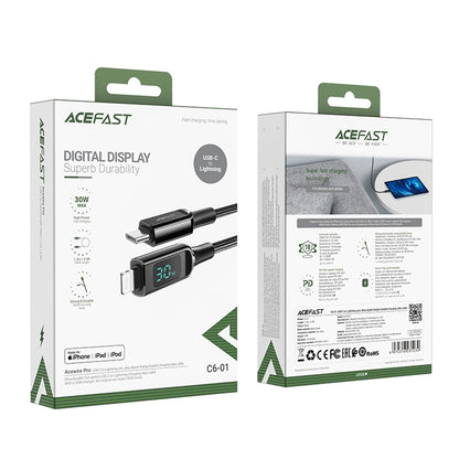 Καλώδιο Δεδομένων και Φόρτισης USB-C - Lightning Acefast C6-01 Display, 20W, 1.2m, Μαύρο