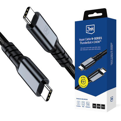 Καλώδιο Δεδομένων και Φόρτισης USB-C - USB-C 3MK Hyper N Thunderbolt 4, 240W, 2μ, Μαύρο