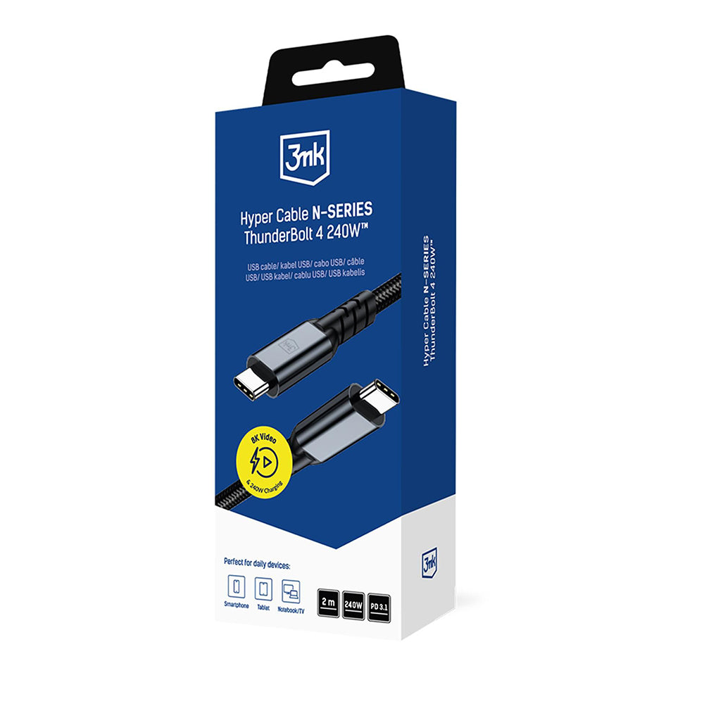 Καλώδιο Δεδομένων και Φόρτισης USB-C - USB-C 3MK Hyper N Thunderbolt 4, 240W, 2μ, Μαύρο