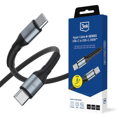 Καλώδιο Δεδομένων και Φόρτισης USB-C - USB-C 3MK Hyper N Thunderbolt 4, 240W, 3μ, Μαύρο