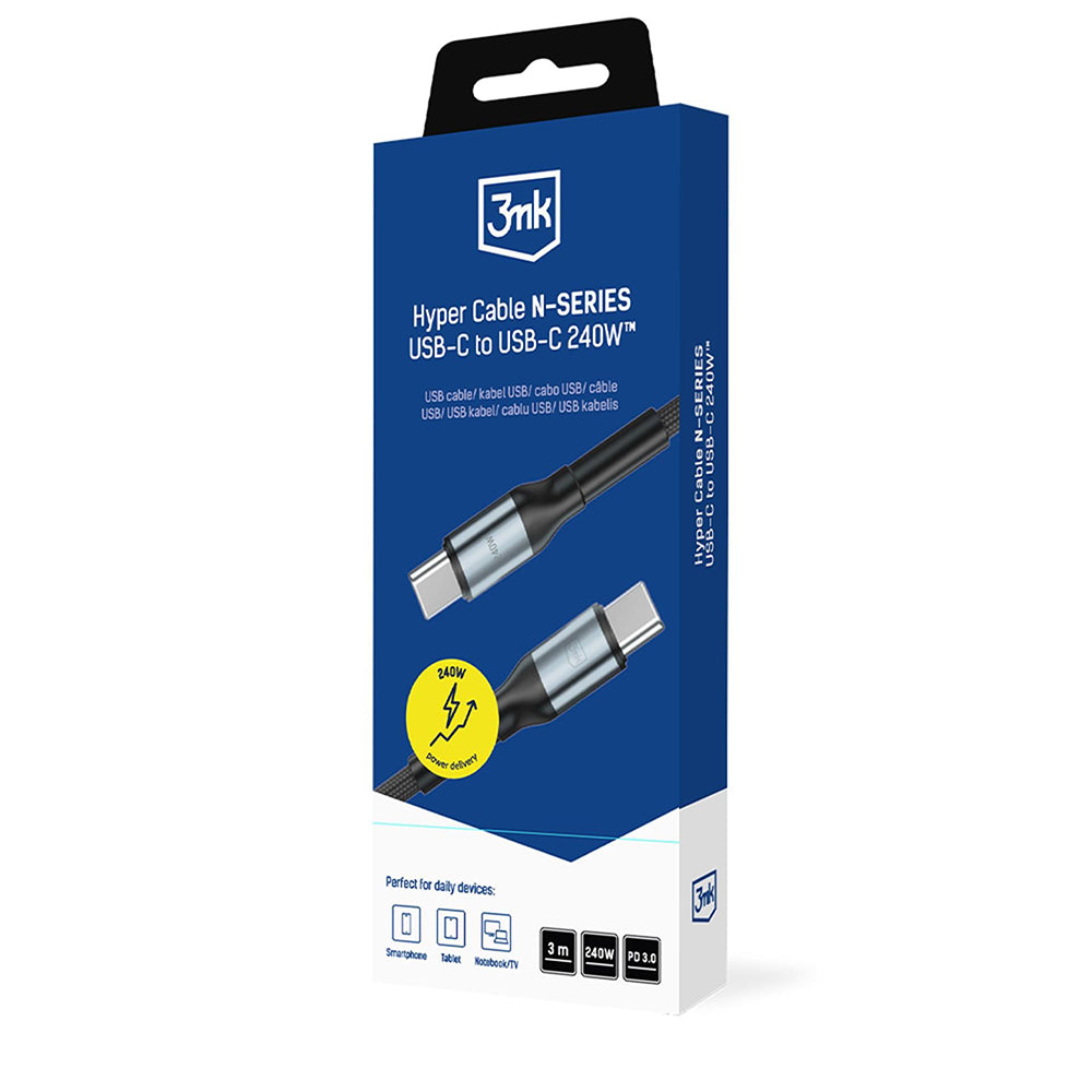 Καλώδιο Δεδομένων και Φόρτισης USB-C - USB-C 3MK Hyper N Thunderbolt 4, 240W, 3μ, Μαύρο