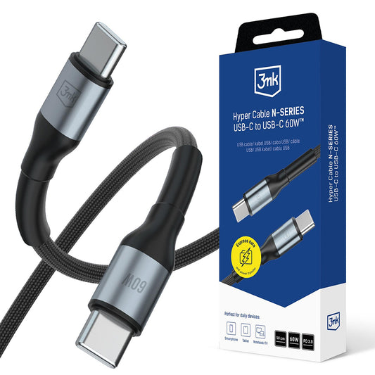 USB-C Data and Charging Cable - USB-C 3MK Hyper N, 60W, 0.5m, Black