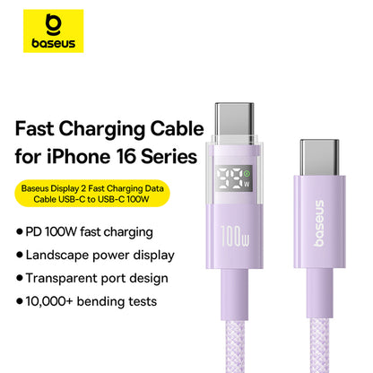 USB-C Data and Charging Cable - USB-C Baseus Display 2, 100W, 2m, Purple P10382702511-01