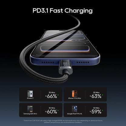 Καλώδιο Δεδομένων και Φόρτισης USB-C - USB-C Cuktech CTC620P Οθόνη, 240W, 2μ, Μαύρο CCTC620POSBK