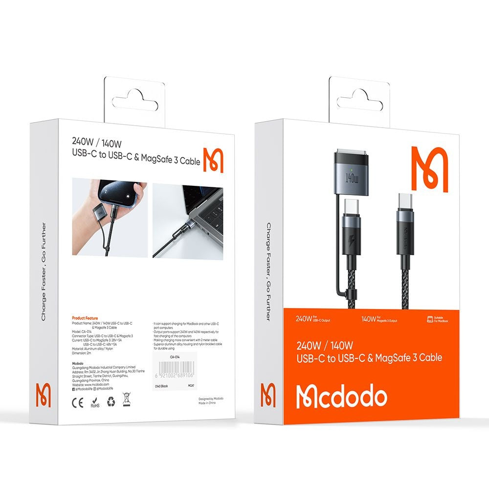 Καλώδιο Φόρτισης McDodo CA-0140, USB-C - USB-C / MagSafe 3, 240W, 2m, Μαύρο