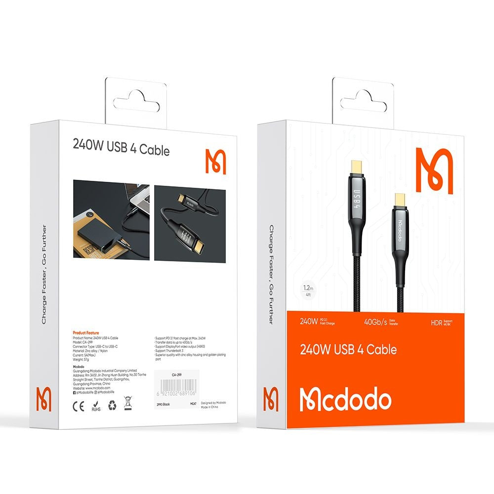 USB-C Data and Charging Cable - USB-C McDodo CA-2990, 240W, 1.2m, Black