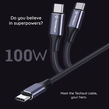 USB-C Data and Charging Cable - USB-C Techsuit PCB018, 100W, 1m, Black