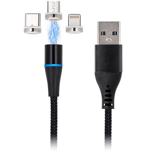 Καλώδιο Φόρτισης USB-A - Lightning / microUSB / USB-C MaXlife MXUC-02 Μαγνητικό 3σε1, 18W, 1μ, Μαύρο