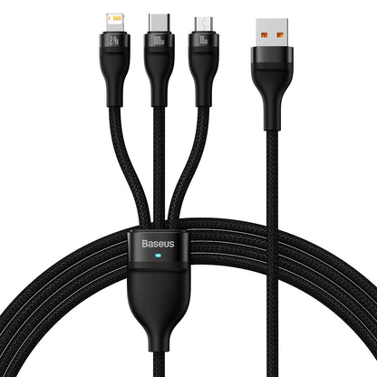 Καλώδιο Φόρτισης USB-A - Lightning / microUSB / USB-C Baseus Flash Series II 3σε1, 66W, 1.2m, Μαύρο CASS040001