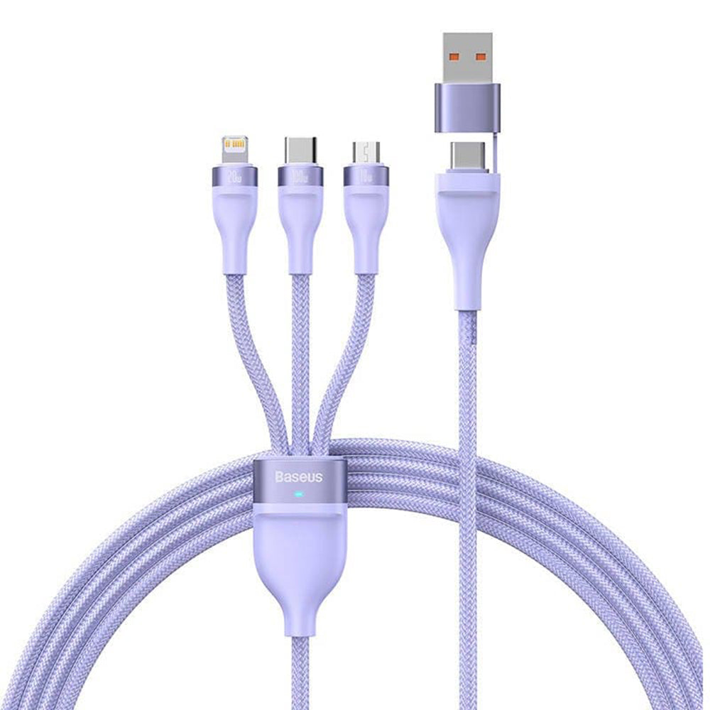 Καλώδιο Φόρτισης USB-A / USB-C - Lightning / microUSB / USB-C Baseus Flash Series II 3in1, 100W, 1.2m, Μωβ CASS030105