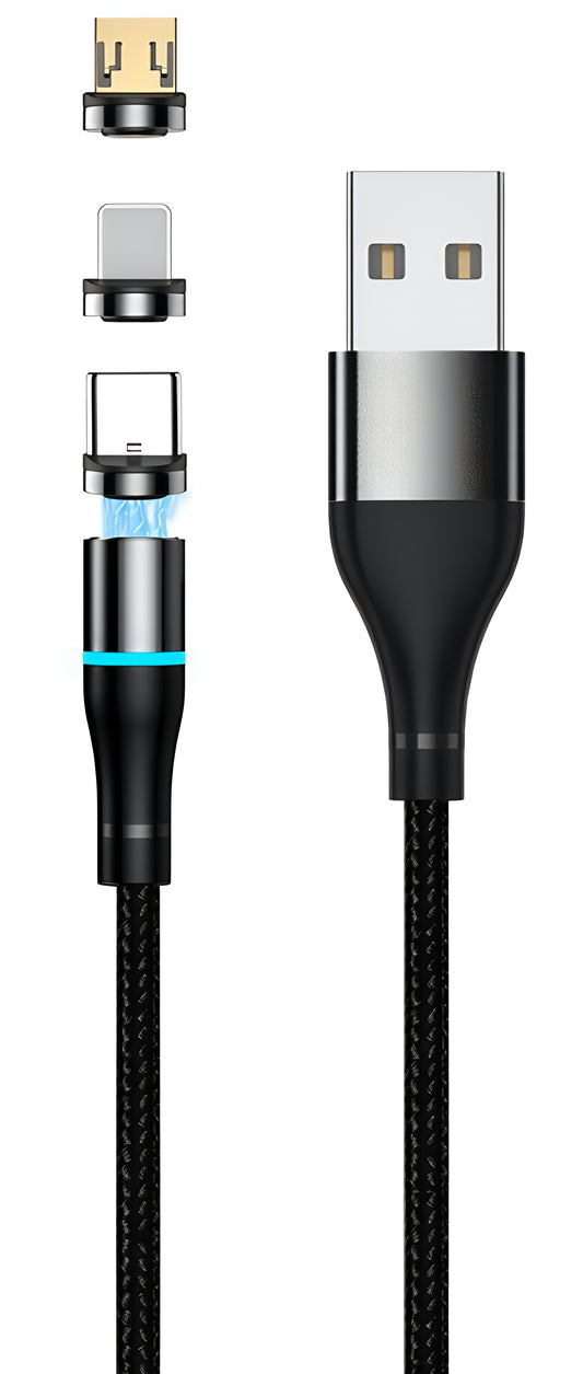 Καλώδιο Φόρτισης USB-A - Lightning / microUSB / USB-C Setty Magnetic 3in1, 10W, 1m, Μαύρο