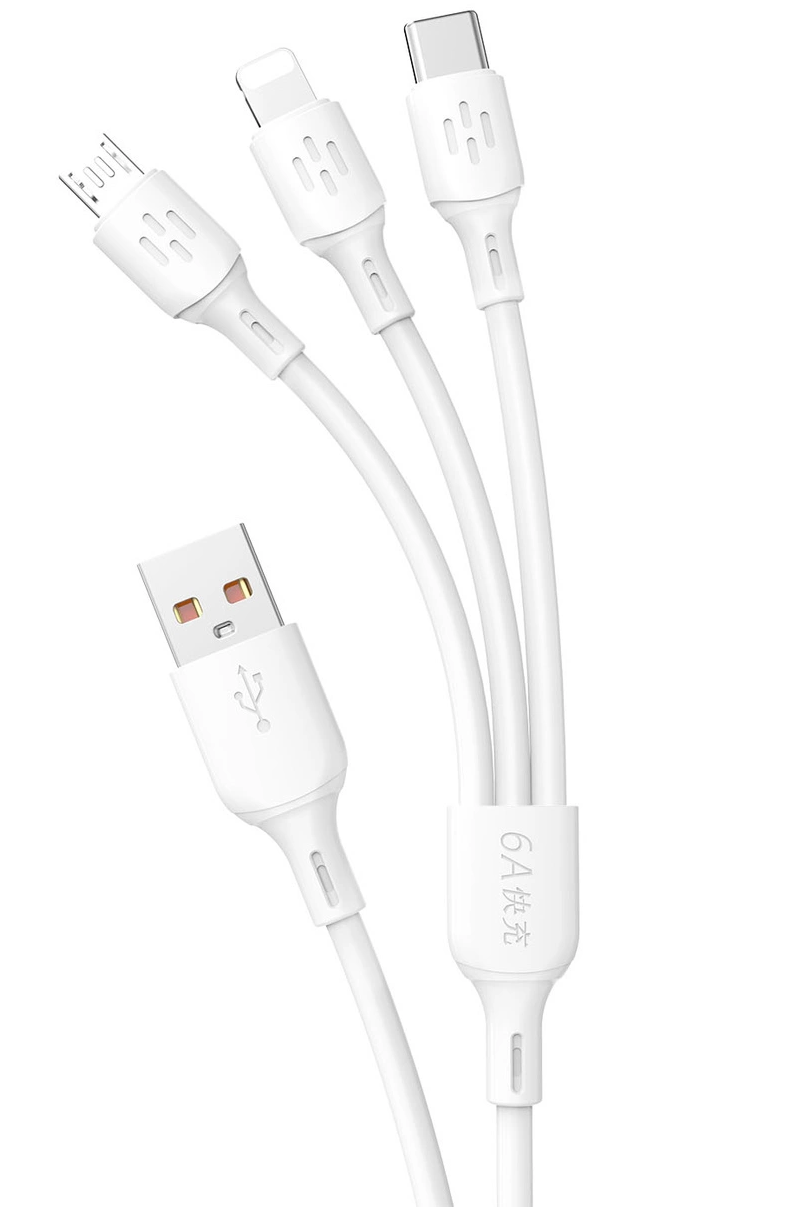 Καλώδιο Φόρτισης USB-A - Lightning / microUSB / USB-C Dudao L8A 3in1, 66W, 1.2m, Λευκό
