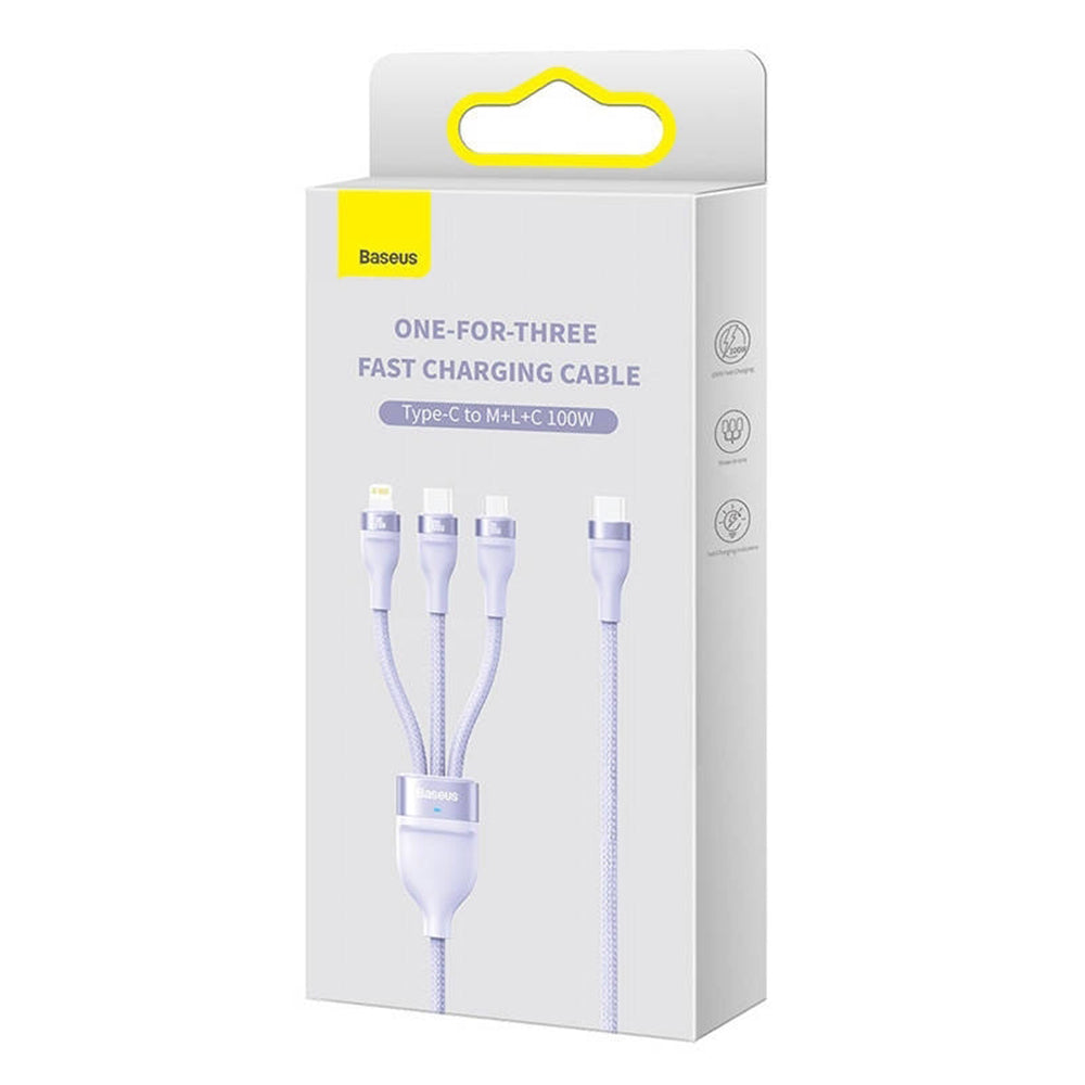 Καλώδιο Φόρτισης USB-A - Lightning / microUSB / USB-C Baseus Flash Series II 3in1, 100W, 1.2m, Μωβ CASS030005