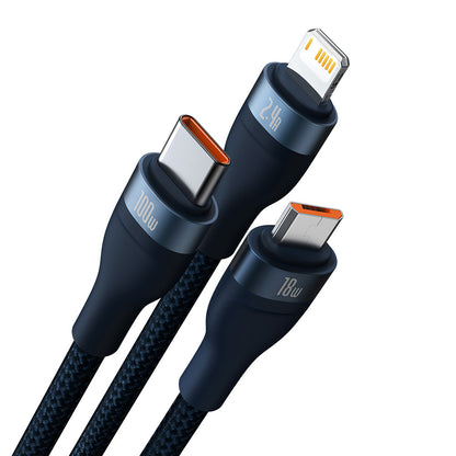Καλώδιο Φόρτισης USB-A - Lightning / microUSB / USB-C Baseus Flash Series II 3in1, 66W, 1.2m, Μπλε CASS040003