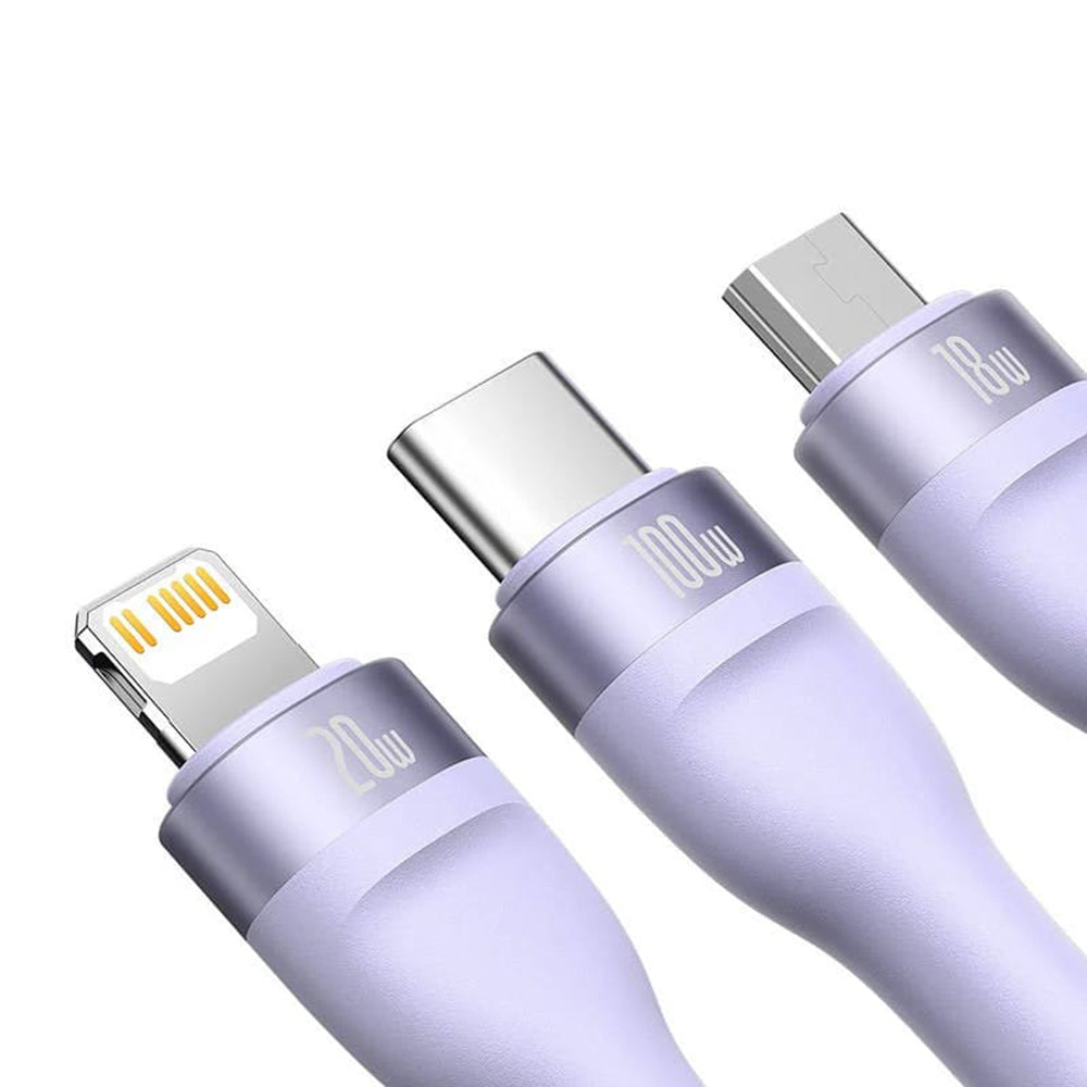 Καλώδιο Φόρτισης USB-A / USB-C - Lightning / microUSB / USB-C Baseus Flash Series II 3in1, 100W, 1.2m, Μωβ CASS030105