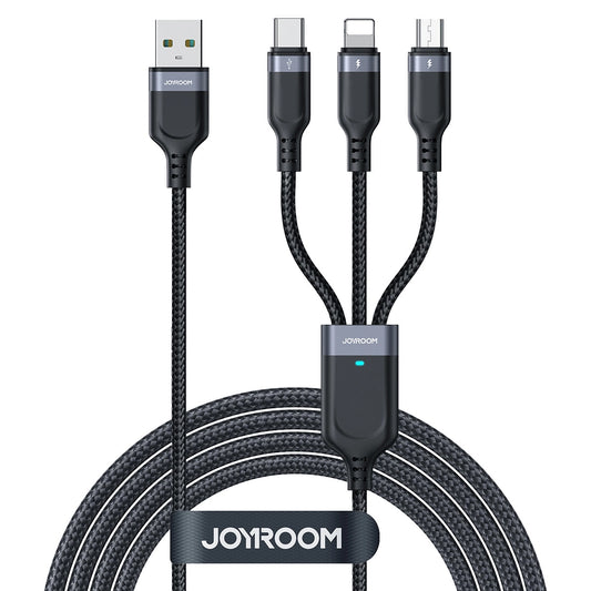 USB-A Charging Cable - Lightning / microUSB / USB-C Joyroom S-A18 3in1, 20W, 0.3m, Black