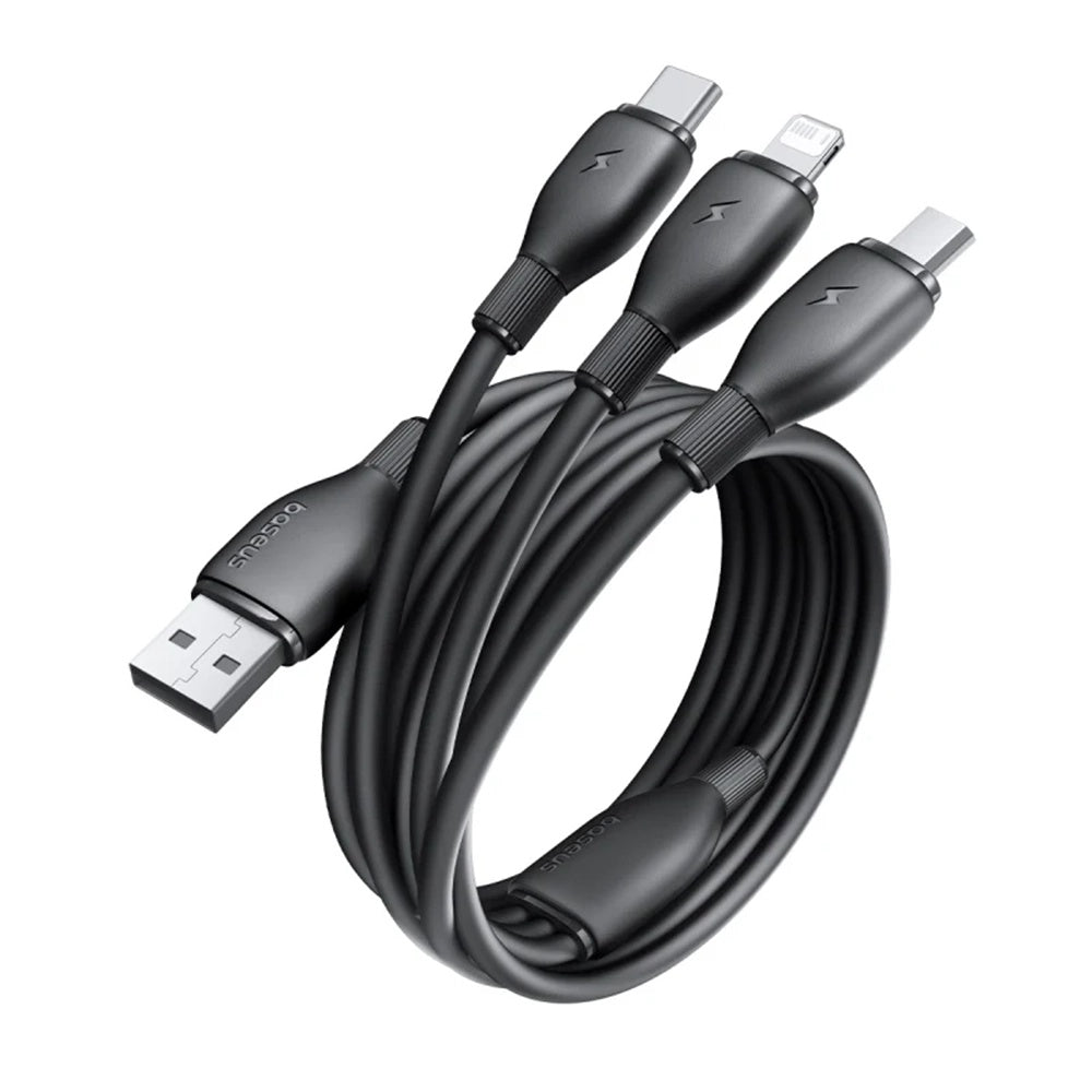 Καλώδιο Φόρτισης USB-A - Lightning / microUSB / USB-C Baseus Ultra Fast 3in1, 18W, 1.3m, Μαύρο P10376303121-00